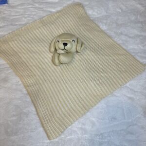 2022 Carters Knit Puppy Dog Lovey Yellow White Striped Baby Security Blanket 14"